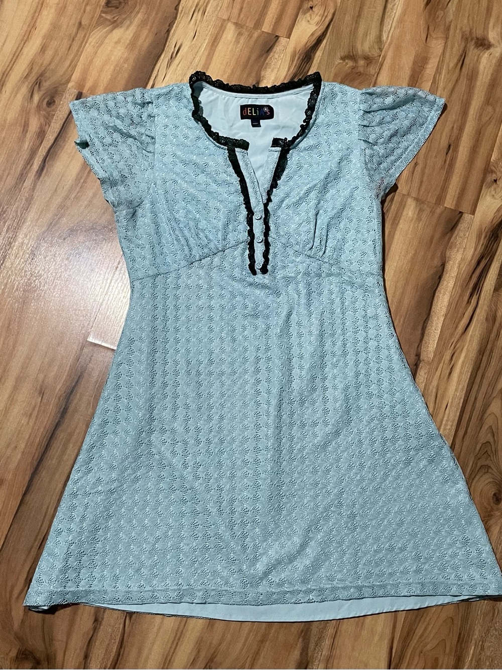 dELiAs Dolls Kill Blue Pointelle Knit Mini Dress Lace Trim Coquette Y2K Retro XL